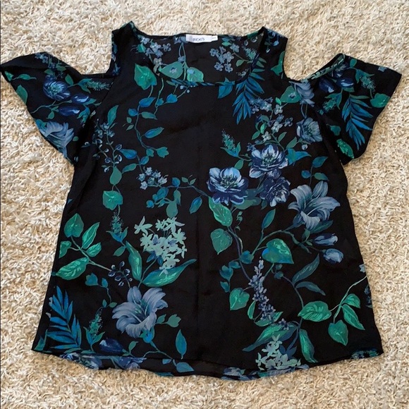 Flowy, Flutter-Sleeved Cold Shoulder Top - Picture 1 of 7